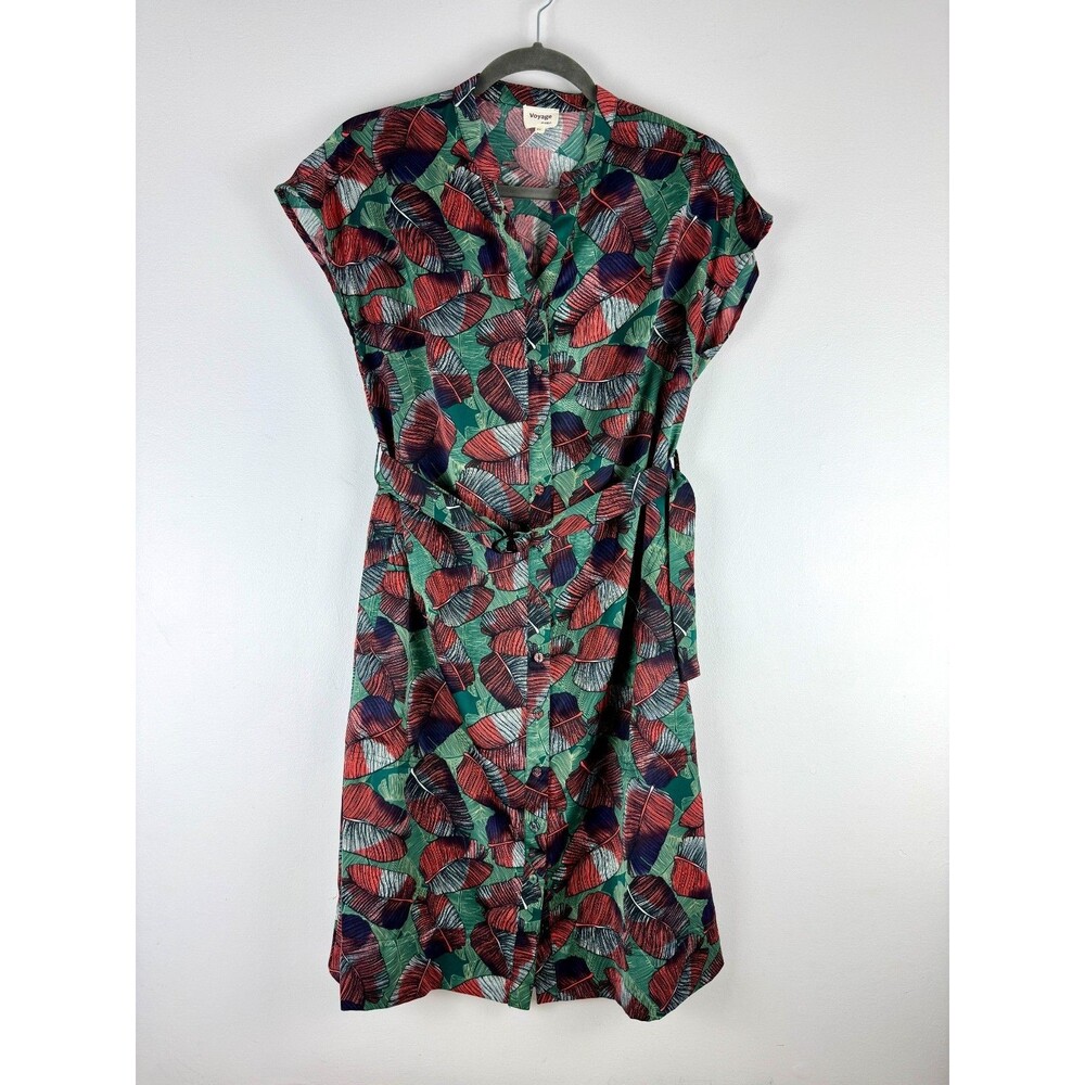 Voyage at Ease‎ Layered Leaf Print Shirt Dress Red & Green Size 8